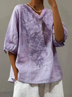 Casual Embroidery Patterns Loose Shirt