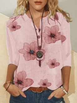 Women's Shirt Blouse Floral Blue Button Casual Shirt Collar Half Sleeve Tops -Women's Fashion Store 019cf08d62bbaa78ff8b4d26021ab01e