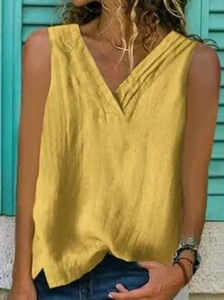 Women Summer Loose Solid V Neck Basic Sleeveless Tank Top -Women's Fashion Store 04d5e28cb9bf5cc17ffe7aac77defd3c