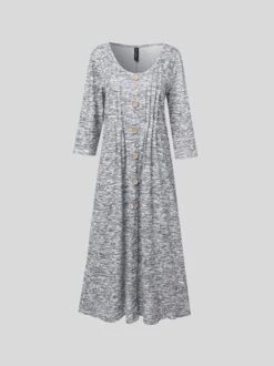 Women Casual Plain Three Quarter Sleeve Button V Neck Pockets Spring Midi Dress -Women's Fashion Store 0b9cf3be039936a8898b6094c8d7b182