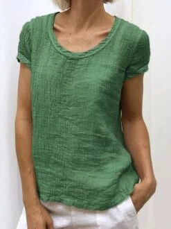 Women's Shirt Blouse Linen Cotton Casual Plain Crew Neck Cotton Short Sleeve Linen Top -Women's Fashion Store 1 jpg 1564550884666