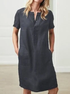 Women Shift Pockets Vintage Mini Women Dress