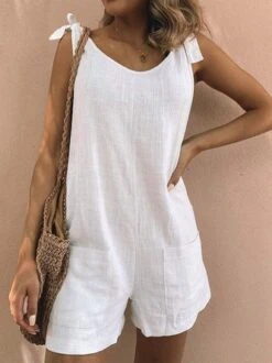 Pockets Sleeveless Casual Linen Romper