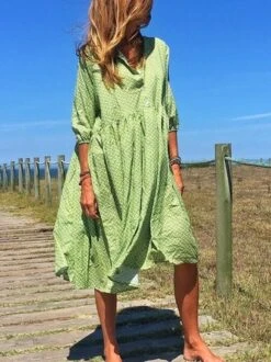 Women V-neck Elegant Casual Midi Dress