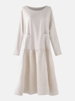 Casual Crew Neck 3/4 Sleeve Cotton Casual Dress -Women's Fashion Store 15 jpg 1547948023655
