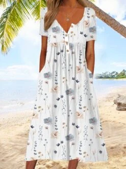 Loose Half Open Collar Casual Dress With No