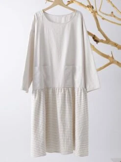 Casual Crew Neck 3/4 Sleeve Cotton Casual Dress -Women's Fashion Store 1 1 JPG 1547947956860