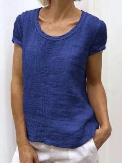Women's Shirt Blouse Linen Cotton Casual Plain Crew Neck Cotton Short Sleeve Linen Top -Women's Fashion Store 2 jpg 1564550870445