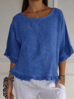 Plain Cotton And Linen Simple Shirt