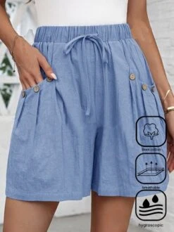 Casual Cotton And Linen Buckle Shorts
