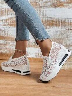 Floral Embroidered Mesh Paneled Slip-On Wedge Sneakers -Women's Fashion Store 2a0e5d88fcc4a3ae2645eb7ea63c5acf