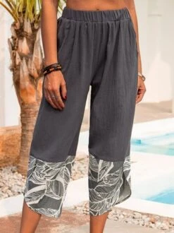 Casual Cotton Leaves Pants
