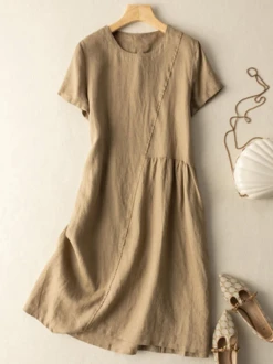 Loose Crew Neck Casual Dress With No