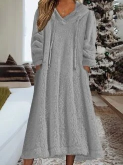 Casual Plain Winter Loose Drawstring Fluff/Granular Fleece Fabric Hoodie Dress -Women's Fashion Store 3d2322209a55205d70964d6ff7e308c4