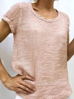 Women's Shirt Blouse Linen Cotton Casual Plain Crew Neck Cotton Short Sleeve Linen Top -Women's Fashion Store 4 jpg 1564550863524