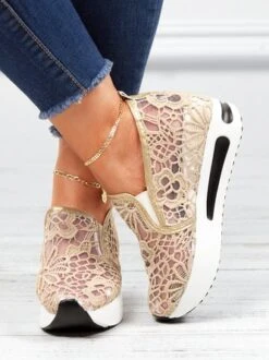 Floral Embroidered Mesh Paneled Slip-On Wedge Sneakers -Women's Fashion Store 403349e133e3e8274f76d59ef477463d