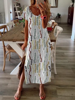Summer Floral Printed Short Sleeve Maxi Dress
