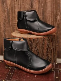 Women Casual Plain All Season Zipper Round Toe Rubber Non-Slip Classic Boots -Women's Fashion Store 46565a54ac9693d71bacab3a0fec4a42