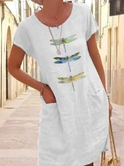 Dragonfly Loose Simple Linen Style Dress With No -Women's Fashion Store 4a6e981180c4f6d20954c9327a60f870