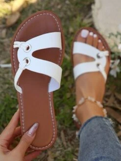 Plain Casual Pu Slide Sandals