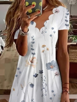 Casual V Neck Floral Regular Fit Dress -Women's Fashion Store 4e8a23ce857186531c3deb5c6b441596