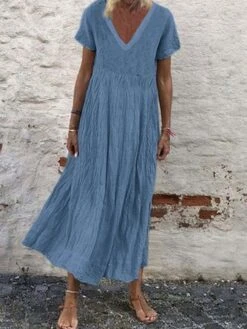 Cotton-Blend Casual Short Sleeve V Neck Women Maxi Dress -Women's Fashion Store 4ec18a0aab794ea8f619189fe685dfb5