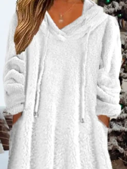 Casual Plain Winter Loose Drawstring Fluff/Granular Fleece Fabric Hoodie Dress -Women's Fashion Store 5d66d46819eb9dd3dd791ca0b6cf096e