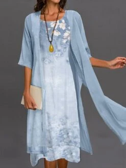 Women Linen Dress Floral Print Ruffle Irregular Hem Sleeveless Tank Madi Dress With Long Jacket Two Piece Elegant Vacation Floral Dress