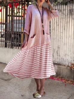 Casual Crew Neck 3/4 Sleeve Cotton Casual Dress -Women's Fashion Store 6 jpg 1581661937883