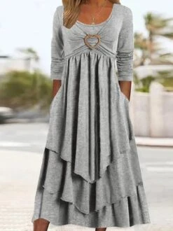 Casual Jersey Grommets Loose Dress -Women's Fashion Store 671c3d64f87be24f6fd31b07de1cd045