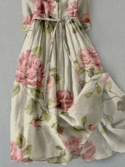 Loose Shirt Collar Vacation Floral Linen Style Dress With Belt -Women's Fashion Store 6aaed1aacdff6b96d7cfc2239f19cd1f