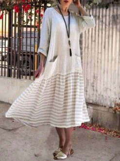 Casual Crew Neck 3/4 Sleeve Cotton Casual Dress -Women's Fashion Store 7 jpg 1581661936984