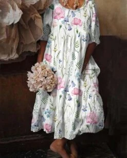 Vacation Floral Loose Dress With No