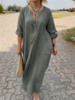 Casual Plain Loose Notched Dress With No -Women's Fashion Store 74d0b7bd095cc4549b590698ef7578ee