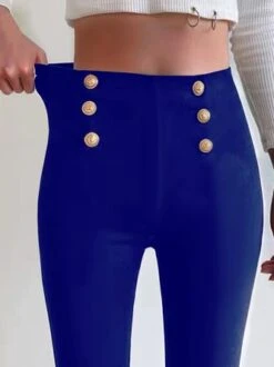 Women Casual Solid High Waist Button Skinny Leggings High Stretchy Work Pants -Women's Fashion Store 759f27f8d6c5682b5f6087a9d972fca6