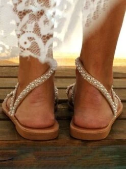 Women Boho Handmade Pearl Beach Sandals Bridal Shoes -Women's Fashion Store 78f1d1beebc9c0755090f86ed44cade7