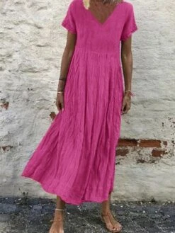 Cotton-Blend Casual Short Sleeve V Neck Women Maxi Dress -Women's Fashion Store 7fa35941cb2e48c53752b4a1d51ddf90