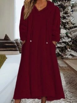 Casual Plain Winter Loose Drawstring Fluff/Granular Fleece Fabric Hoodie Dress -Women's Fashion Store 7fc9af9671a4fd992ff1fc7f86efa3fa