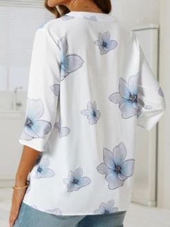 Women's Shirt Blouse Floral Blue Button Casual Shirt Collar Half Sleeve Tops -Women's Fashion Store 81edd480b5b4af20b98926eb55b513d5