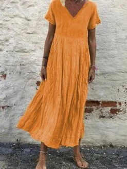 Cotton-Blend Casual Short Sleeve V Neck Women Maxi Dress -Women's Fashion Store 82dc14346425f931e33b07f5605538cc