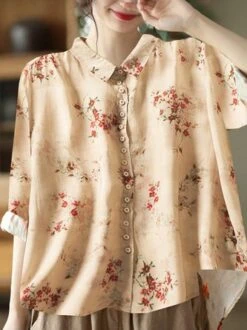 Loose Shirt Collar Casual Abstract Blouse -Women's Fashion Store 83771b87a3e581959ff39deaaa4dde83