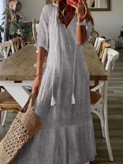 Loose V Neck Casual Striped Dress With No -Women's Fashion Store 89983bbbe1cbb09c9124e8864a001f58