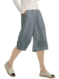 Casual Solid Pockets Shorts Capri Pants