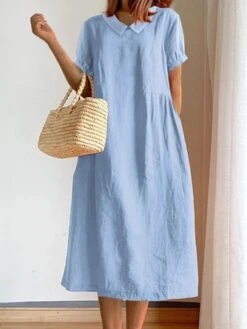Asymmetrical Casual Plain Loose Dress With No