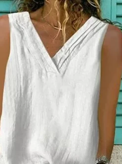 Women Summer Loose Solid V Neck Basic Sleeveless Tank Top -Women's Fashion Store a49602d0c278306f1dc46e0cb0dc35e6