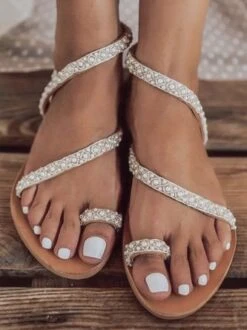 Women Boho Handmade Pearl Beach Sandals Bridal Shoes -Women's Fashion Store b02bebeae1bdc58158a9224bbb1f8b1d