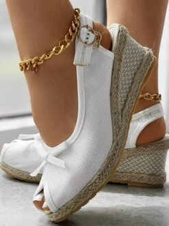 Fabric Summer Plain Wedge Heel Wedge Sandal