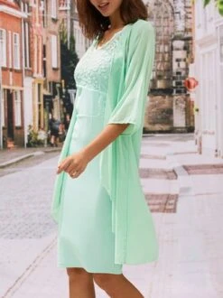 Elegant Plain Lace Stitching Vest Knitted Dress & Cardigan Two-piece Set -Women's Fashion Store b1c11d389077e25266d09401da78c467