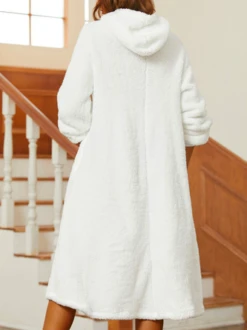 Casual Plain Winter Loose Drawstring Fluff/Granular Fleece Fabric Hoodie Dress -Women's Fashion Store b660d852e4425eee6bbea83794ef865d