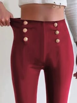 Women Casual Solid High Waist Button Skinny Leggings High Stretchy Work Pants -Women's Fashion Store b9cbfea14b31858339e374e580e48fc6